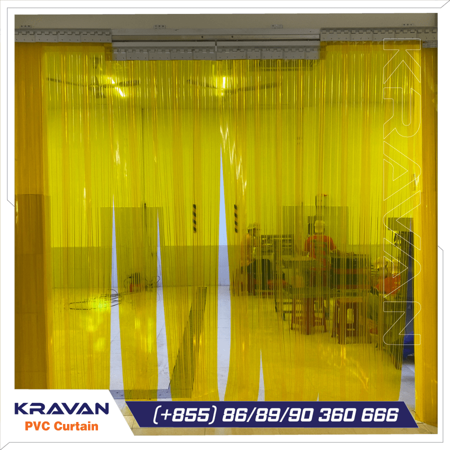 Yellow pvc curtain at the factory